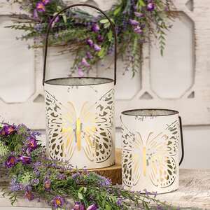 Cutout Butterfly White Metal Buckets, 2/Set 70144