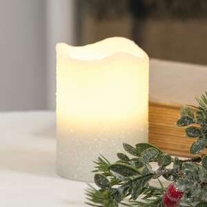 White Glitter Timer Pillar, 3"x4" 85118;