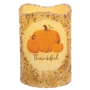 Burnt Ivory Thankful Pumpkins Timer Pillar, 4"
