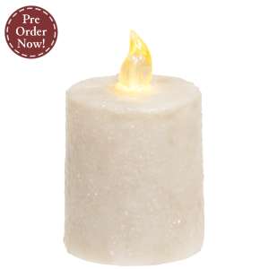 Warm Glow White Glitter Flicker Flame Timer Pillar, 2.5" #85131