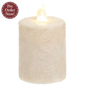 Warm Glow White Glitter Flicker Flame Timer Pillar, 3" #85132