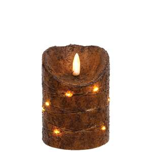 Burnt Mustard LED Wrapped Flicker Flame Timer Pillar, 4"