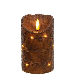 Burnt Mustard LED Wrapped Flicker Flame Timer Pillar, 5"