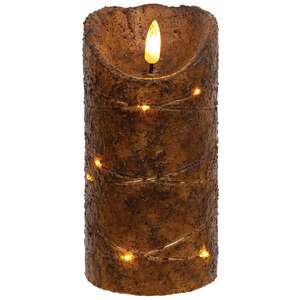 Burnt Mustard LED Wrapped Flicker Flame Timer Pillar, 6"