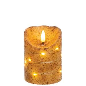 Burnt Ivory LED Wrapped Flicker Flame Timer Pillar, 4"
