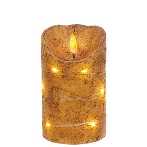 Burnt Ivory LED Wrapped Flicker Flame Timer Pillar, 5"