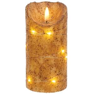 Burnt Ivory LED Wrapped Flicker Flame Timer Pillar, 6"