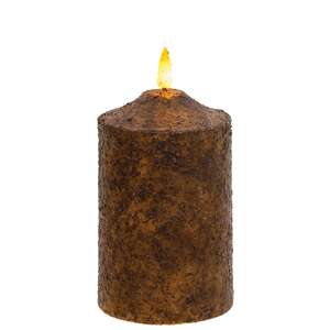 Burnt Mustard Flicker Flame Timer Cake Pillar, 5"