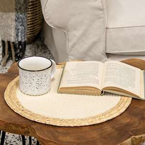 Woven Cotton & Hyacinth Round Mat, Natural