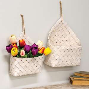 2/Set, White Chipwood Hanging Baskets