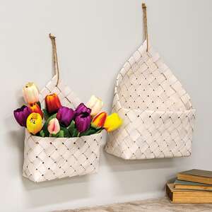 2/Set, White Chipwood Hanging Baskets #BB381706WH