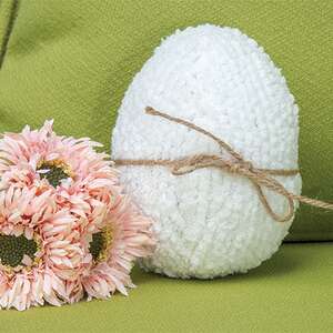 Stuffed White Chenille Egg w/Jute Bow;