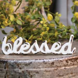 Blessed Distressed White Resin Sitter - # 13128