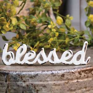 Blessed Distressed White Resin Sitter -