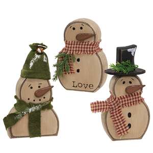 Chunky Wooden Snowman Sitter, 3 Asstd.