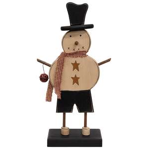 Chunky Wooden Top Hat Snowman on Base with Jingle Bell