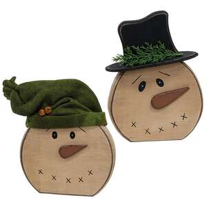 Distressed Wooden Snowman with Hat Sitter, 2 Asstd.