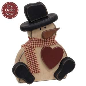Chunky Wooden Snowman with Heart Sitter #37877