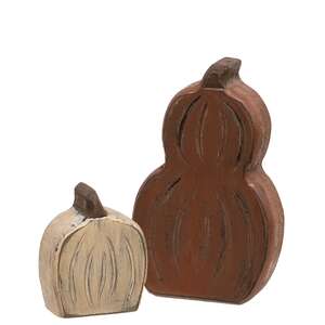 2 Set, Mini Engraved Distressed Wooden Pumpkin & Gourd Sitter