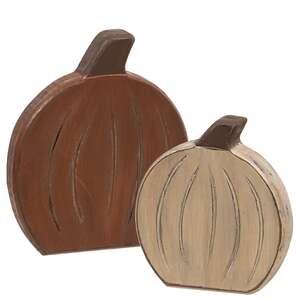 2 Set, Engraved Distressed Wooden Pumpkin Sitters