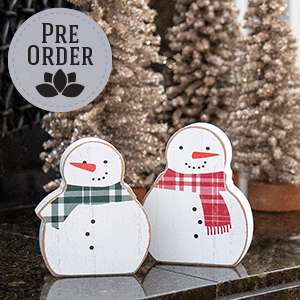 Red & Green Scarf Wooden Snowman Sitters, 2/Set 37947