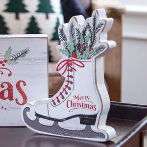 Merry Christmas Ice Skate & Greenery Chunky Sitter 37952;