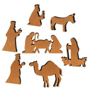 7 Set, Natural Wood Silhouette Nativity