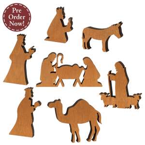 7 Set, Natural Wood Silhouette Nativity #38132