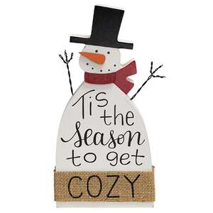 Tis the Season to Get Cozy Wooden Snowman Sitter;