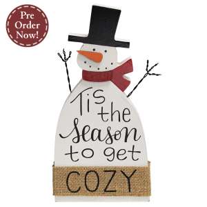 38172 Tis the Season to Get Cozy Wooden Snowman Sitter