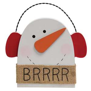 Brrrr Wooden Snowman With Earmuffs Sitter;