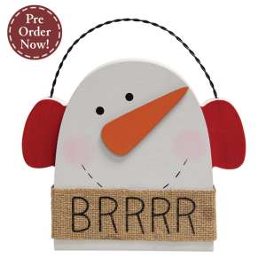 38177 Brrrr Wooden Snowman With Earmuffs Sitter