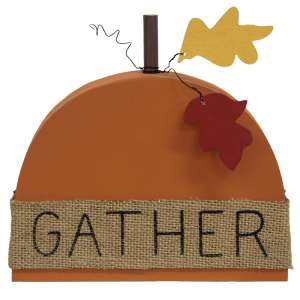 38179 Gather Wooden Pumpkin & Leaves Sitter