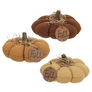 Mini Stuffed Mossy Top "Fall" Pumpkin, 3 Asstd.