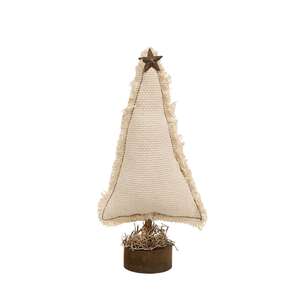 Fringed Stuffed Ivory Canvas Christmas Tree on Base, 9.5"