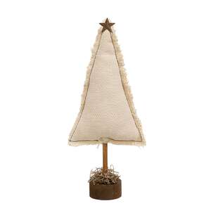Fringed Stuffed Ivory Canvas Christmas Tree on Base, 11.5"