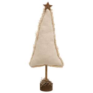 Fringed Stuffed Ivory Canvas Christmas Tree on Base, 14.5"