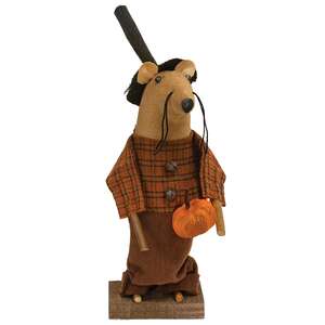 Farmer Plaid Mouse with Pumpkin on Base