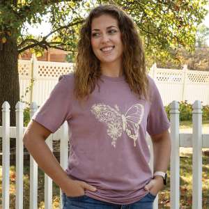 Butterfly Floral T-Shirt, Heather Orchid L159