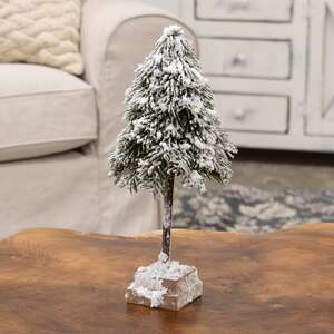Heavy Snowy Weeping Pine Tree on Base, 12" 18414;