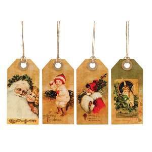 Vintage Merry Christmas Tags - Set of 4;
