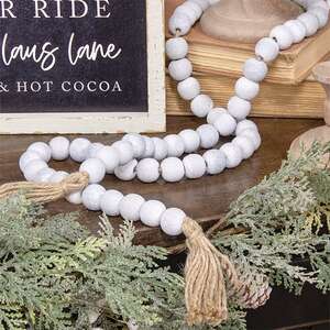 Distressed White Bead Garland w/Jute Tassels 35671