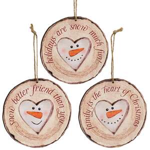 Snow Much Fun Wood Slice Ornament, 3 Asstd.
