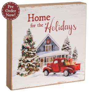 Home for the Holidays Vintage Red Truck Box Sign #37935