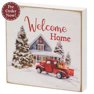 Welcome Home Vintage Red Truck Square Block #37936