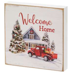 Welcome Home Vintage Red Truck Square Block