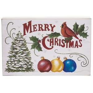 Merry Christmas Cardinal, Tree & Ornaments Box Sign