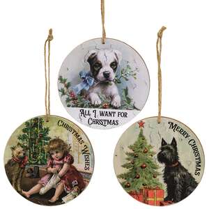 Christmas Wishes Vintage Dog Ornament, 3 Asstd.