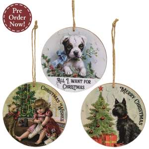 Christmas Wishes Vintage Dog Ornament, 3 Asstd. #37987