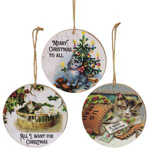 Merry Christmas to All Cat Ornament, 3 Asstd.